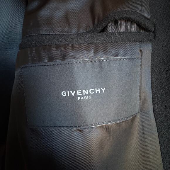 GIVENCHY Black Virgin Wool & Cashmere Men's Single Breasted Long Dress Coat - Picture 5 of 8